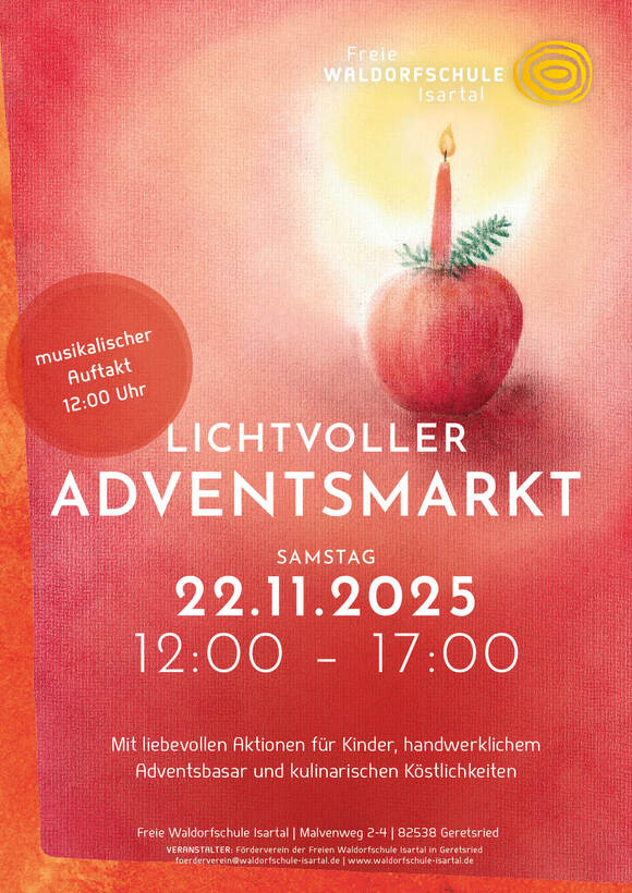 Plakat: Lichtvoller Adventsmarkt 2025 der Freien Waldorfschule Isartal in Geretsried